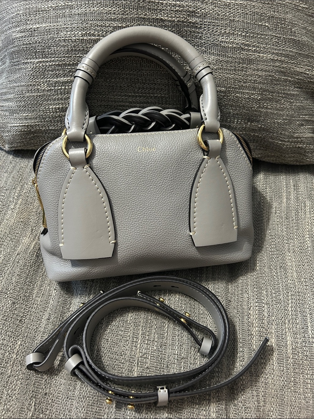 Chloé Daria Small Top-Handle Bag in Light Grey with Gold Hardware